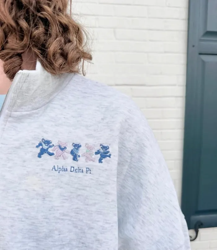 Custom embroidered sweatshirt with dancing bears