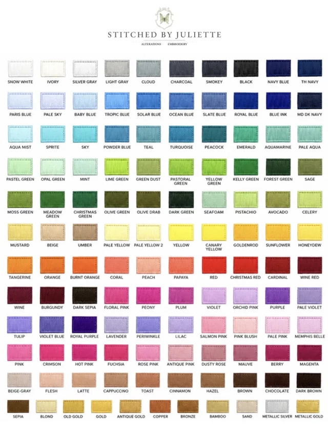 Thread colors and shades available from Stitched by Juliette